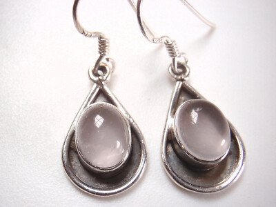 Ohrringe Rosenquarz oval auf Träne 925 Sterling Silber Sie erhalten genauen Artikel