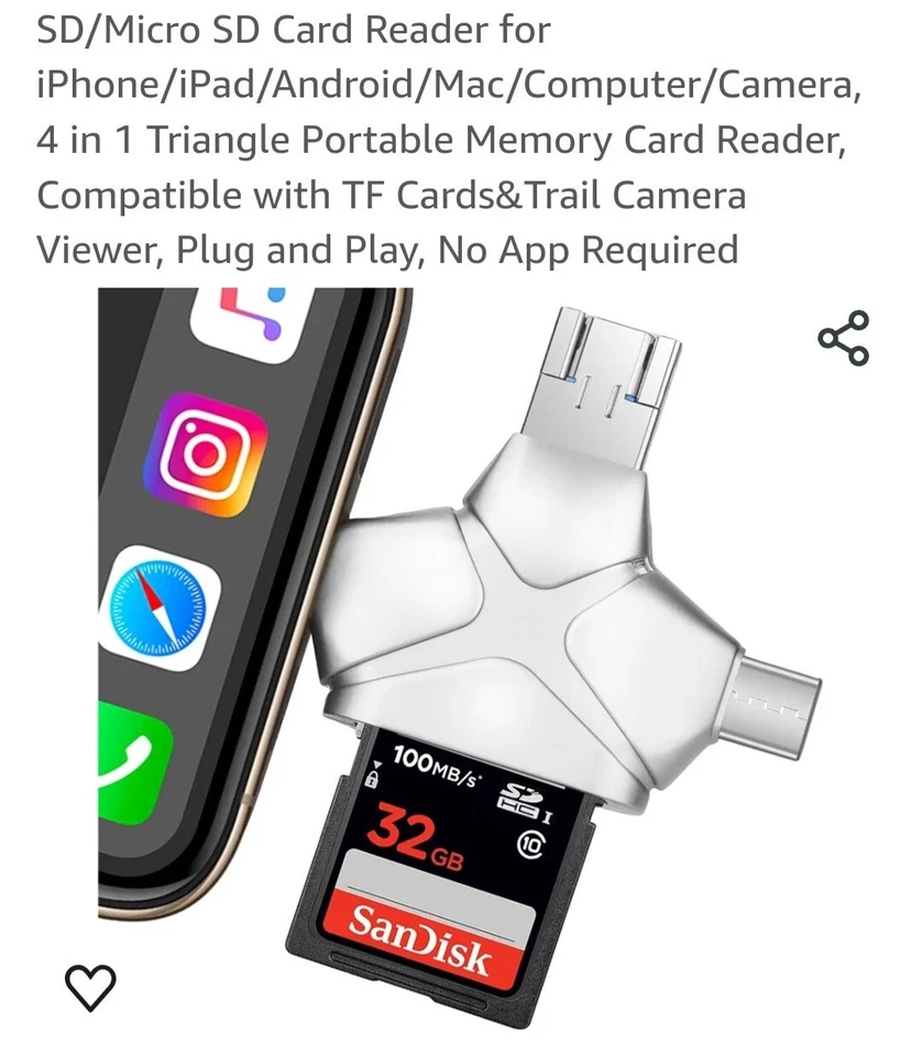 SD Micro SD Card Reader for Android Mac Computer Camera 4 in 1 Triangle Portable - Image 2 of 4