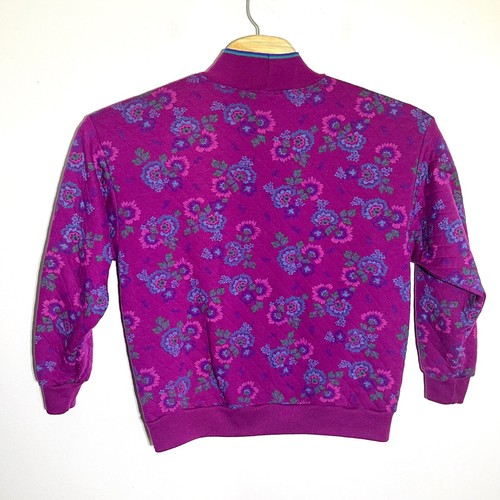 Vintage Floral Mock Neck Quilted Pullover Top Purple Pink Blue Flowers Size M - Picture 5 of 5