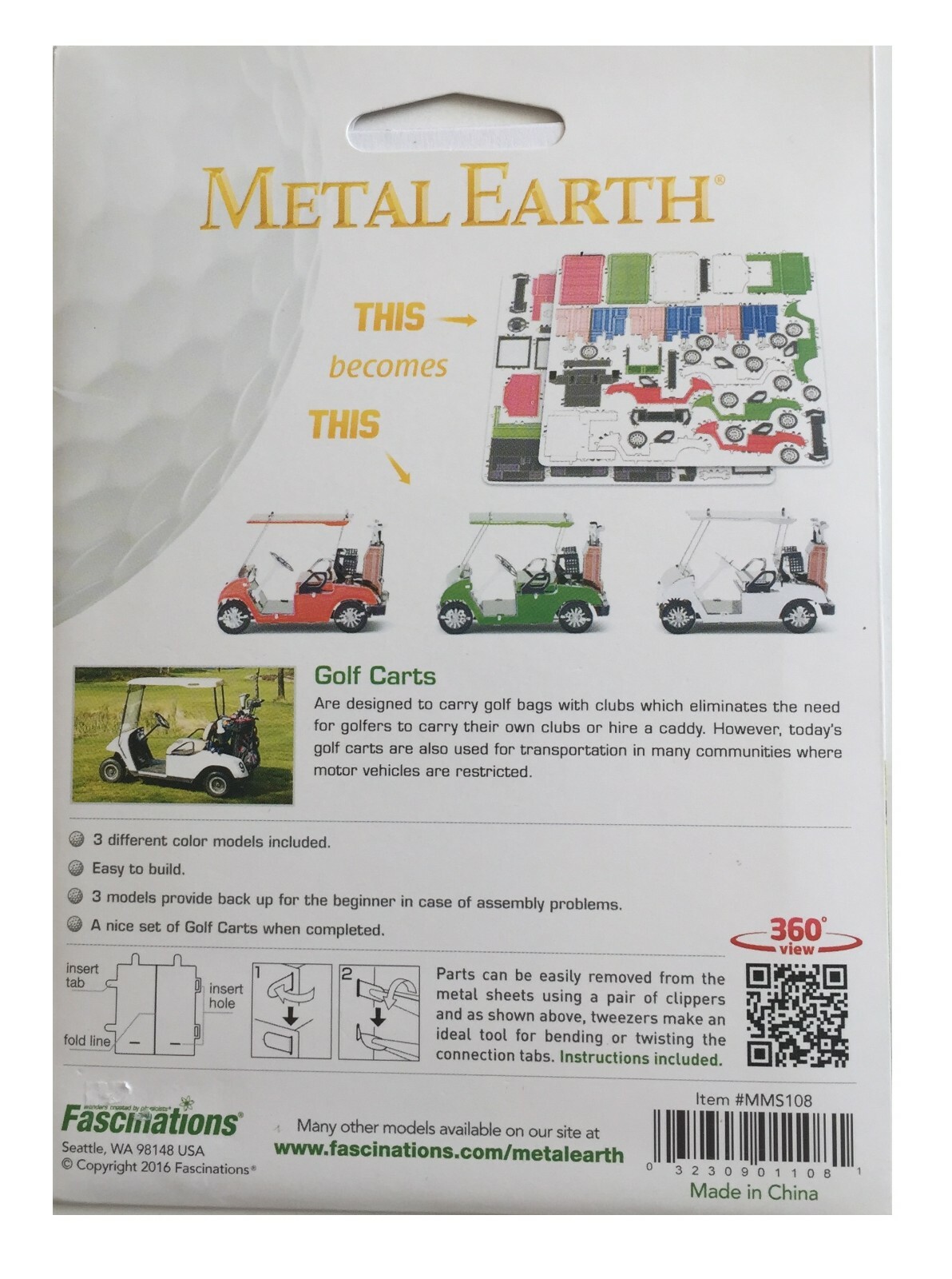 Fascinations Metal Earth Vehicle 3D Laser Cut Steel Model Kit - Golf Cart Set