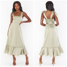 SHOW ME YOUR MUMU Claire Midi Dress In Moss Green Luxe Satin