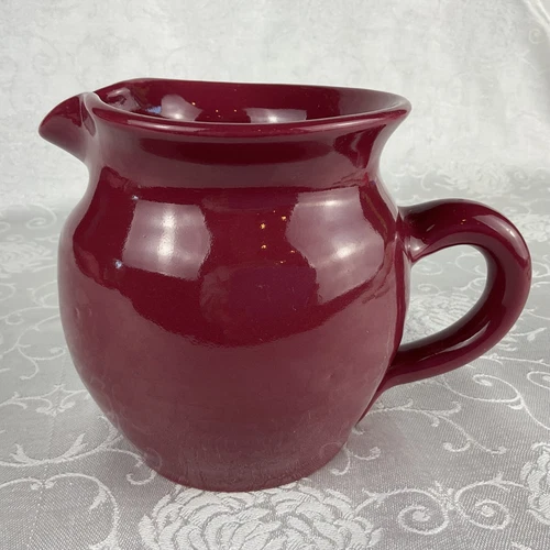 Vtg BYBEE Pottery 5” Pitcher Gravy Juice Milk Maroon Burgundy Signed “BB” VGVC