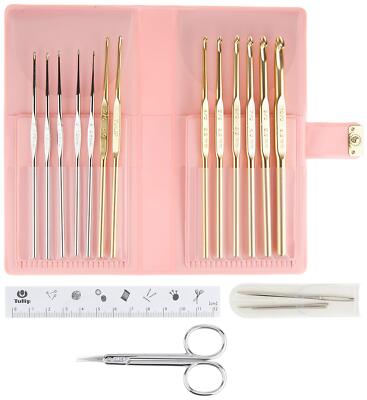 TULIP Classic 4 18-teiliges Häkelnadel-Set TCK-004 mit Etui goldfarbene Nadel...