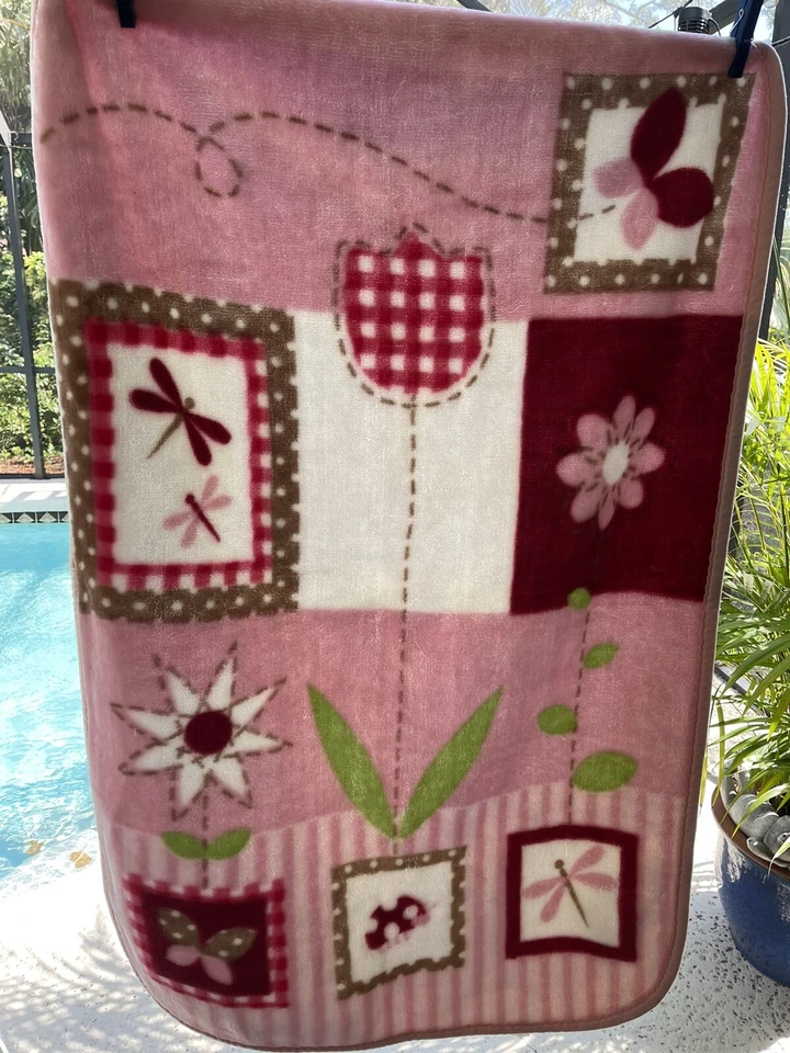 Small Wonders Baby Blanket Girl Pink Flowers Butterfly-Crib Size - Image 2 of 4