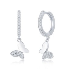 Sterling Silver Huggie Hoop CZ Butterfly Earrings