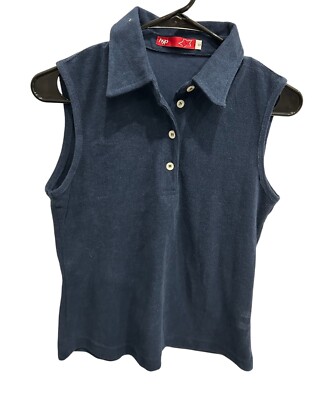 Hyp Womens Sleeveless Navy Blue Polo Shirt Collared Golf Shirt Top Sz Small