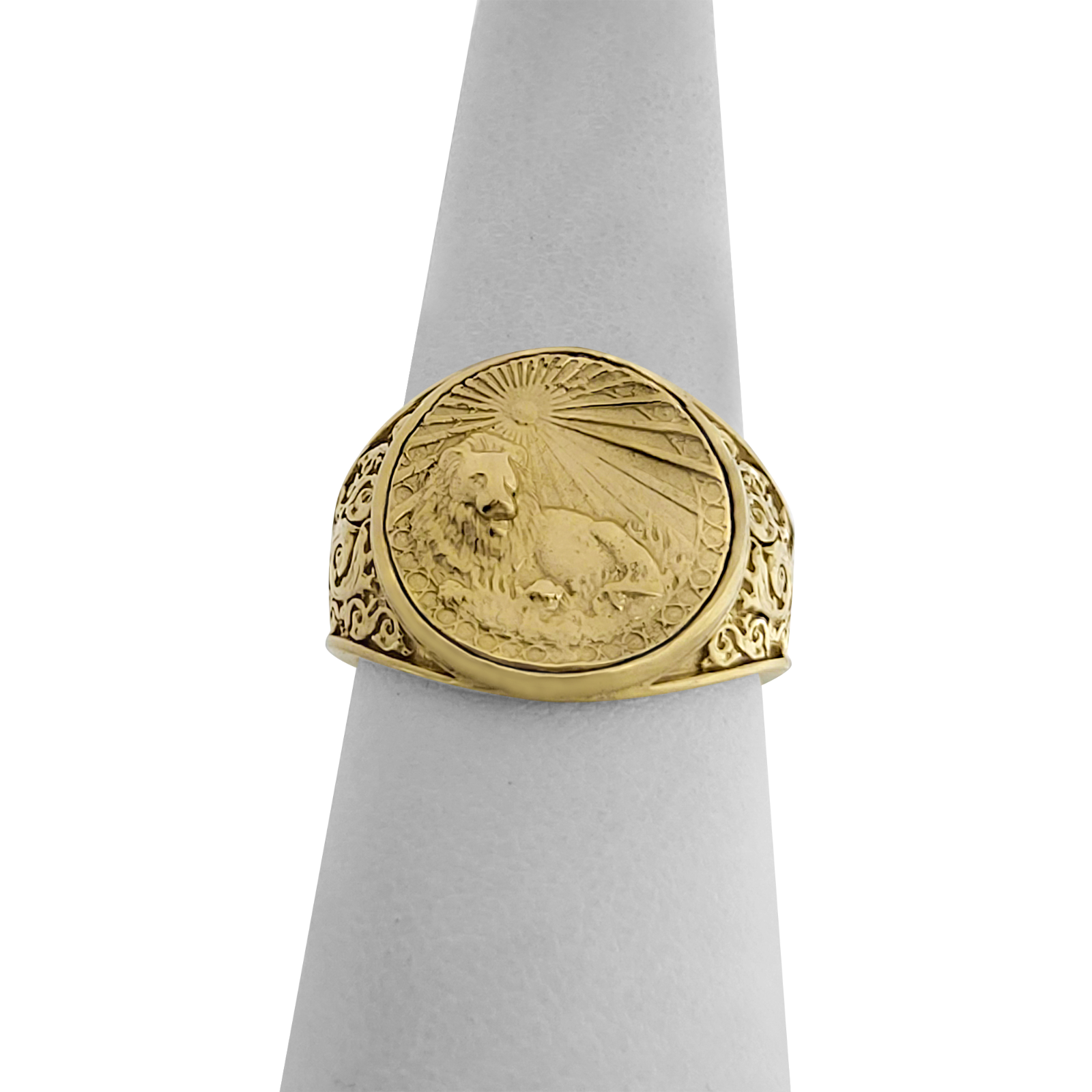 Real 14K Yellow Gold Leo Ring, Zodiac Sign Mens Gold Coin Astrology ...