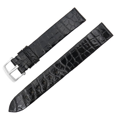 Van Cleef & Arpels 14mm Black Leather 18K White Gold Buckle Womens Watch Band