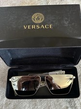 Versace MOD 2266 Rectangle Sunglasses Gold Metal Frame Gray Tinted UV400