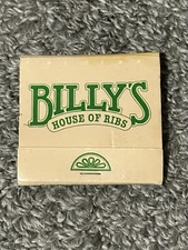 Vintage Matchbook Billy’s House of Ribs Gaithersburg MD Maryland Lakeforest Mall