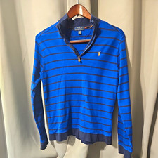 Polo Ralph Lauren Boys 18-20 Blue Striped 1/4 Zip Mock Neck Knit Sweater
