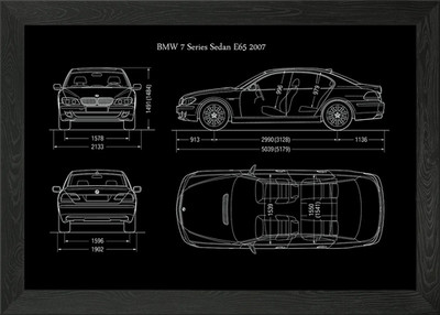 BMW 7er Limousine E65 2007 gerahmtes Wandbild Poster Leinwanddruck Bild