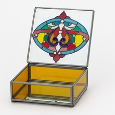 Stained Glass Trinket Box 4x4 Art Nouveau Multicolor Jewelry Box Vintage