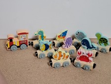 Lot Of 10, Wooden Magnetic Train Set, Ocean Animals