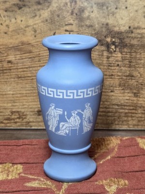 Vintage Mi-Cebrin 4'' Blue Glass Vase Knick-Knack Jar Blue Wedgwood Design