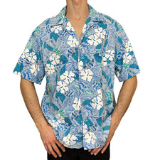 Vintage Men  s Helena  s Blue  Teal Hawaiian Shirt Beach Cotton Blend Size XL