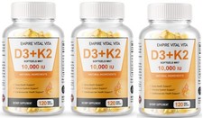 Vitamin D3 10,000 IU K2 MK7 100 mcg, Vit D and K Supplement 360 softgels USA