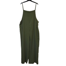 Vintage Dungarees Baggy Wide Leg Green Polyester Cropped Women's XL 20 W44 L26