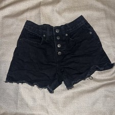 Old Navy Black Denim Youth Shorts Button Up Size 10