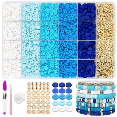 Blue Clay Friendship Bracelet DIY Kit with Heishi & Gold Spacer Beads