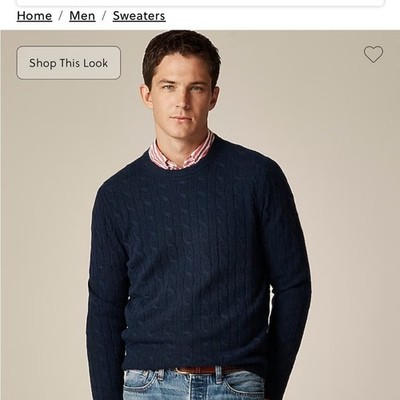 Crew Men's Cable Knit Navy 100% Cashmere Sweater size L