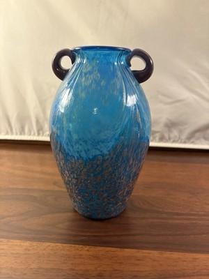Dale Tiffany Peacock Glass Vase Blue Green Copper Swirl Aurene Milano Amphora 8 