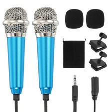 2Pcs Tiny Microphone with Sponge Cover, Holder and Drawstring Bag Blue 