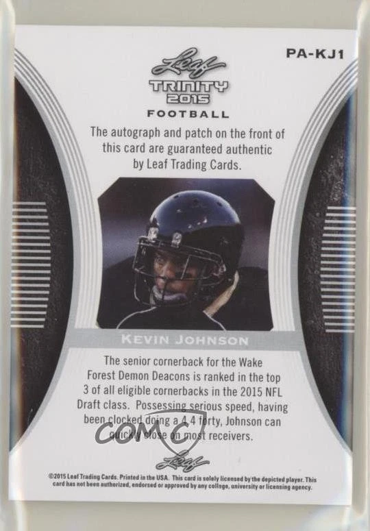2015 Leaf Trinity Signatures Bronze Kevin Johnson RPA Rookie Patch Auto RC - Image 2 of 2