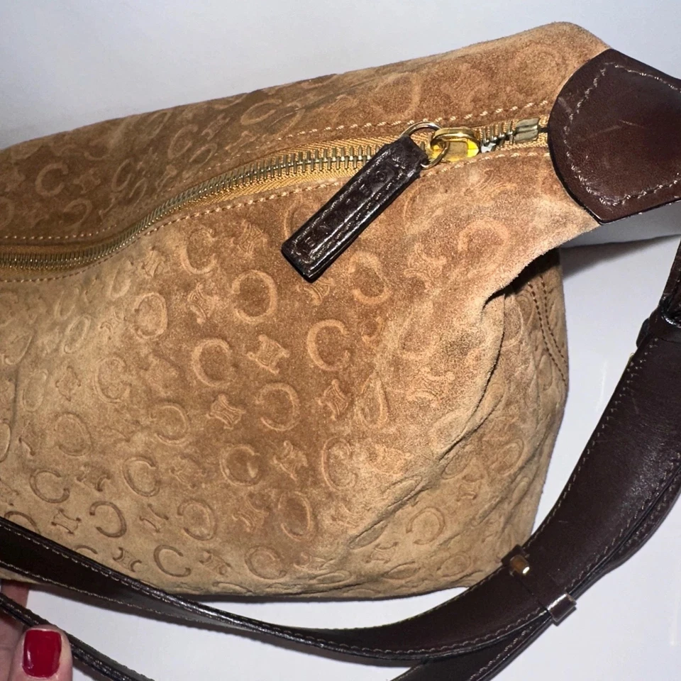 Celine Macadam Bolso de Mano Un Hombro Marrón Tostado Gamuza Cuero MC99/2 Auténtico Foto 3 de 4