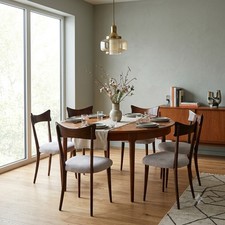 Set 6 Sedie Pranzo Vintage Faggio Tessuto Grigio Perla Design Anni 50 Originali