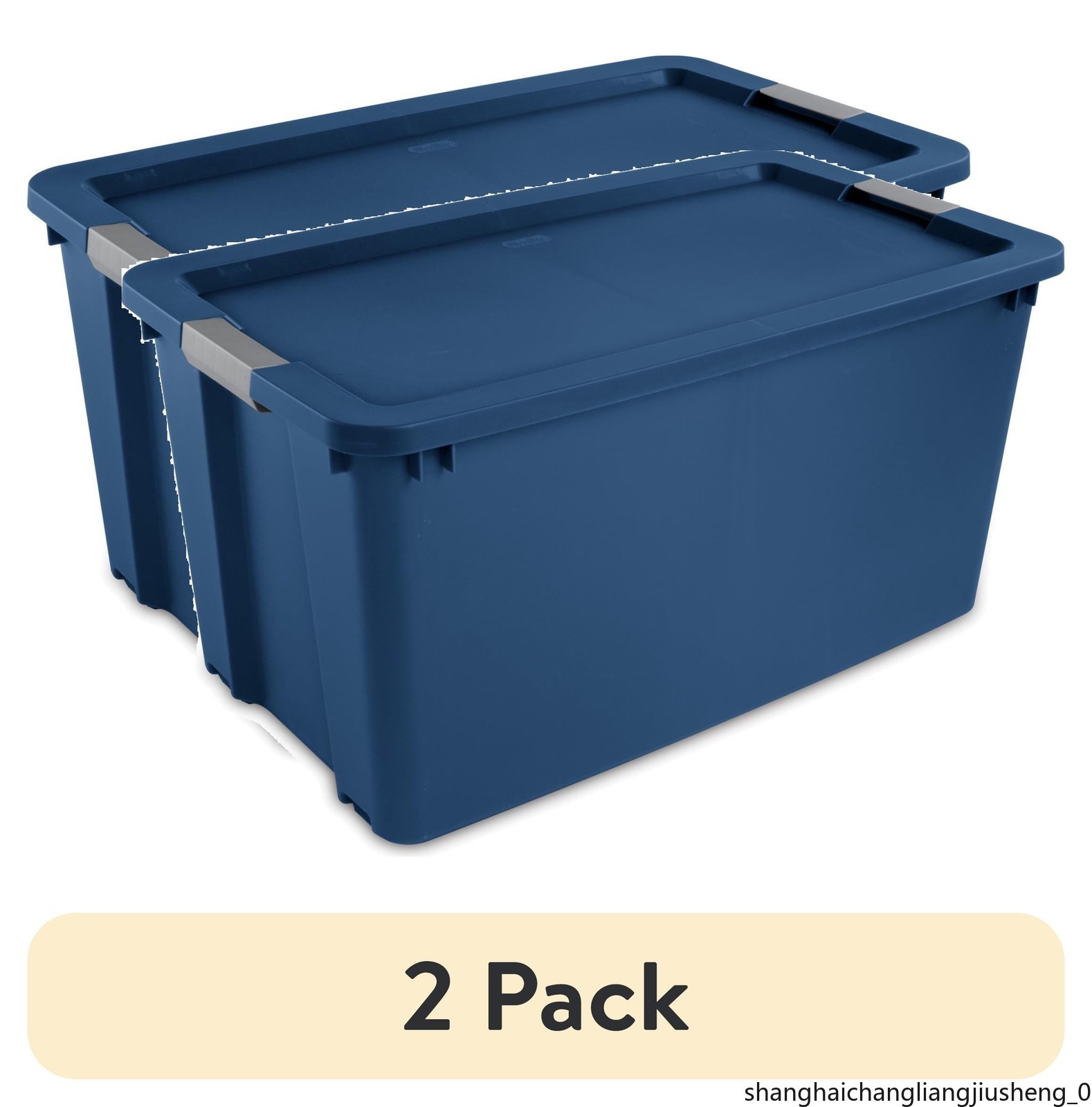 Blue Storage Bin 45 Gal Latch Lid Wheels 2 Pac