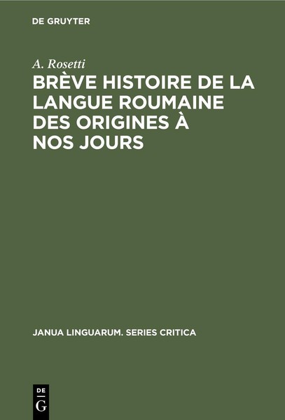 BrèVe Histoire De La Langue Roumaine Des Origines à Nos Jours A. Rosetti-image