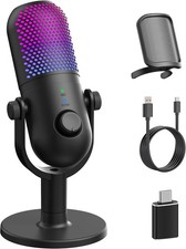 USB Microphone for PC Gaming: Condenser Microphone RGB for Gamer with Stand M...