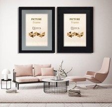 BLACK Picture Frame Poster Photo Frames With Mount Various Size Black Grey Mount