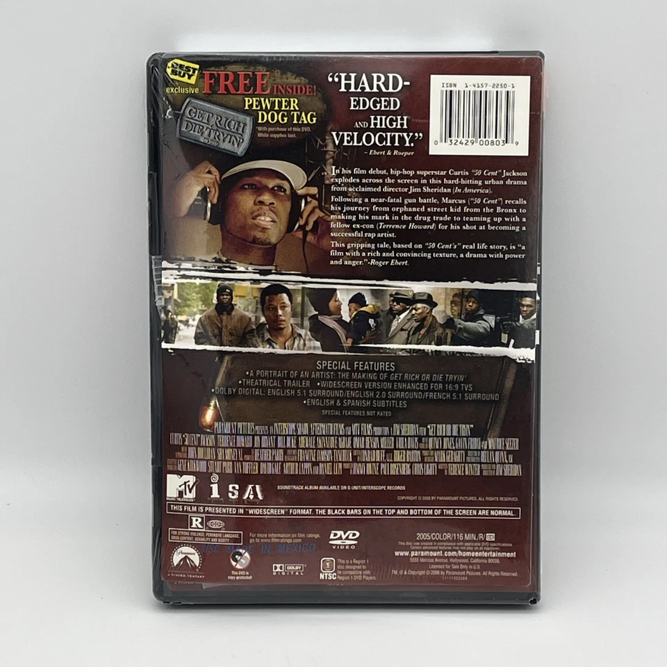 Get Rich or Die Tryin’ 50 Cent (DVD, 2005, Widescreen Edition) w/ Dog Tag - NEW - Image 2 of 3