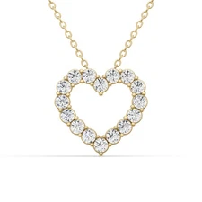 14K Yellow Gold 1/2 Ct Round Lab Grown Diamond Heart shape Pendant with chain
