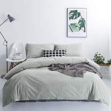 Green Gingham Duvet Cover Queen 100 Washed Cotton Plaid Duvet Cover Set 3 Pi...