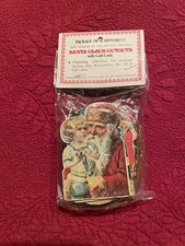 Vintage Christmas Santa Claus Ornaments Cardboard Die-cut w/ Gold Cords, NIP