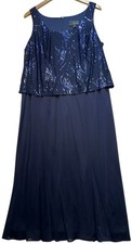 Alex Evenings Womens Sequin Evening Gown Sleeveless Size 14W Navy Blue