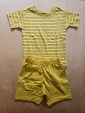 NWT HANNA ANDERSSON RELAXED FIT YELLOW ECRU STRIPE TEE SHORTS SET 90 3T 48
