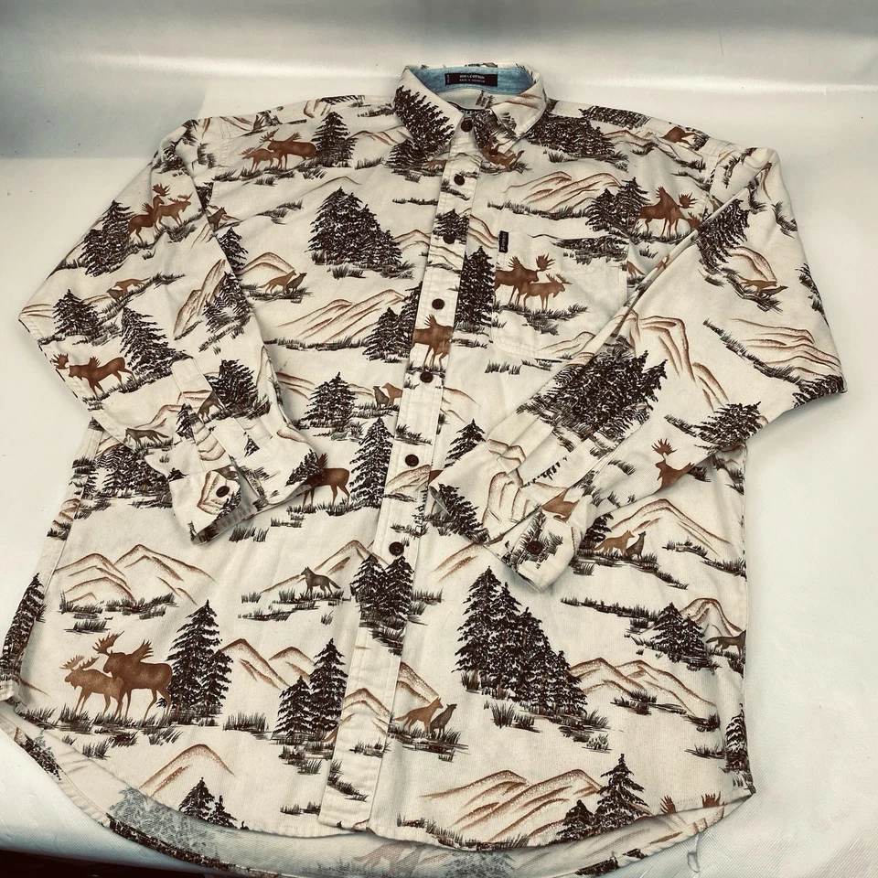 Camisa Ralph Lauren Chaps Micro Pana Estampado Alce Grande De Colección Años 90’s Lobos Foto 4 de 4