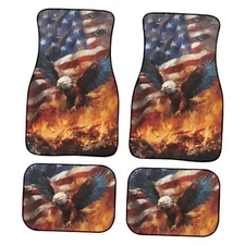 Print Car Mats Full Set of 4,Universal Floor Mats for Flame Eagle American Flag
