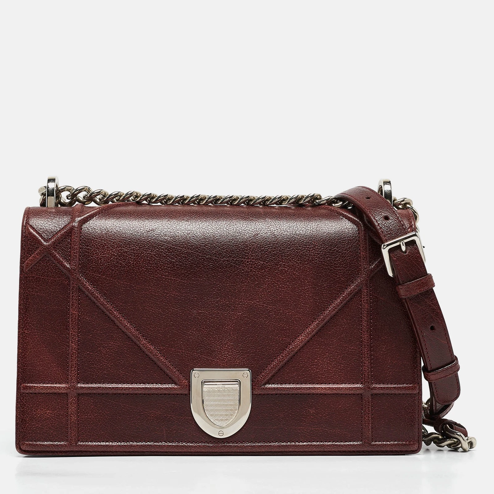 Sac à rabat diorama moyen en cuir bordeaux Dior