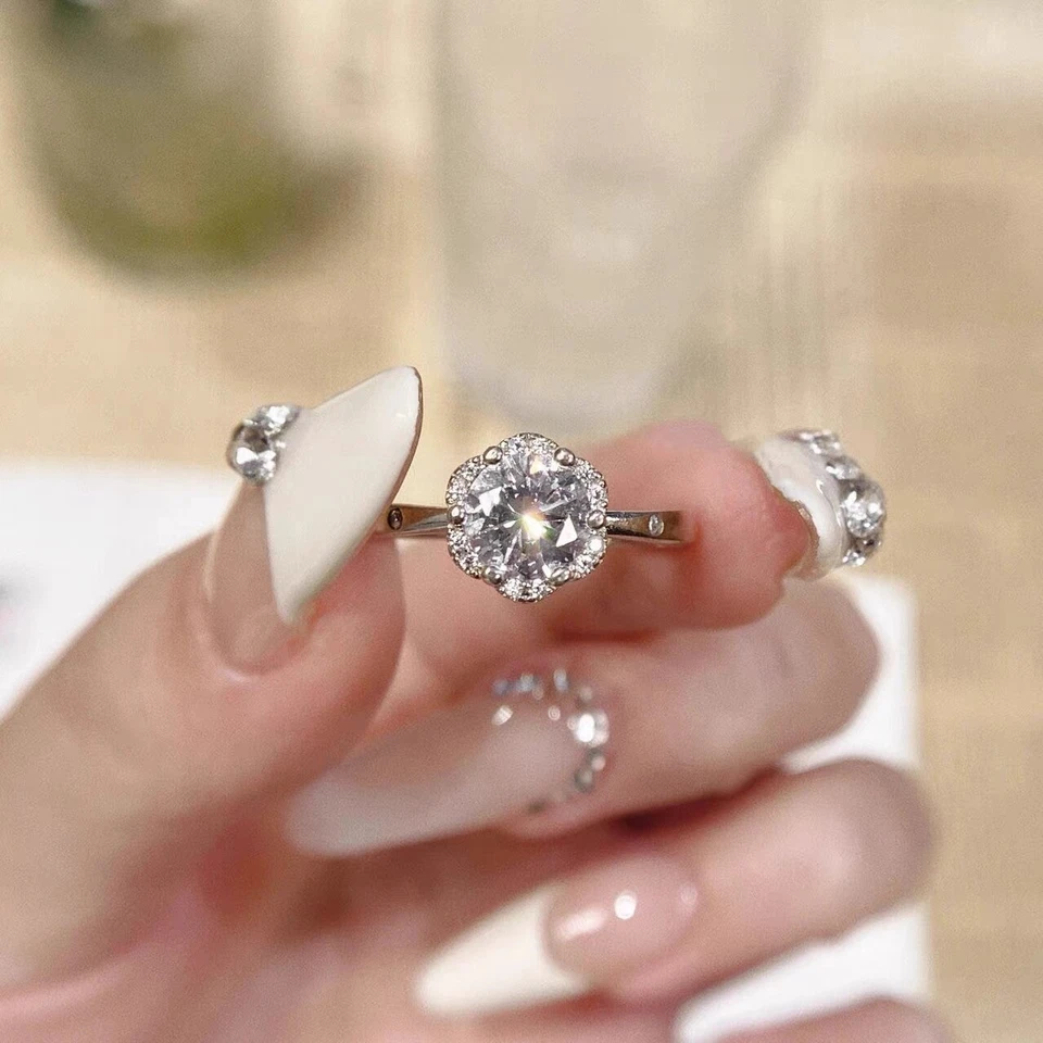 925 Sterling Silver Crystal Flower Stone Adjustable Ring Women Jewellery Gift UK - Image 4 of 4