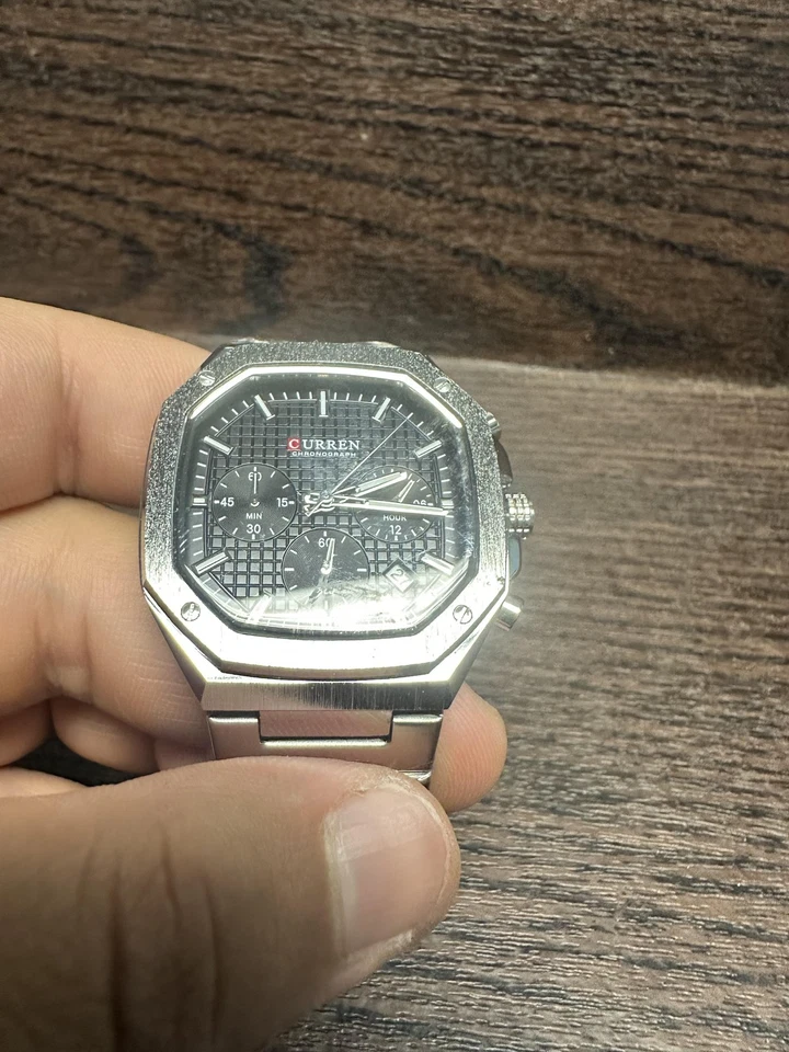 Curren Chronograph Watch Mens Silver Stainless Steel Black Dial Octagonal Case - Image 2 of 4
