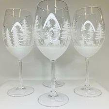 Christmas Wine Glasses Rhinestones Sparkly Tree Deer Buck Jeweled SET OF 4