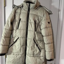 GUESS Inc Grey Faux Fur Hood Puffer Coat Women s XL Insulated Winter Jacket