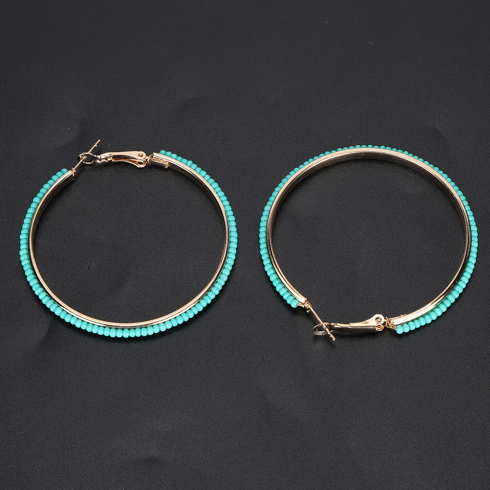 1Pair Hoop Beaded Earrings Geometric Beads Hollow Circle Round Earrings ECM