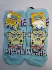 2 PAIRS SpongeBob SquarePants Women's No Show Socks Shoe Size 4-10 Teal NEW