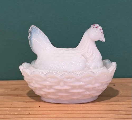 Vintage Mini Milk Glass Hen On Nest Salt Cellar